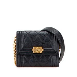 CHANEL Black Caviar Leather Logo Wallet